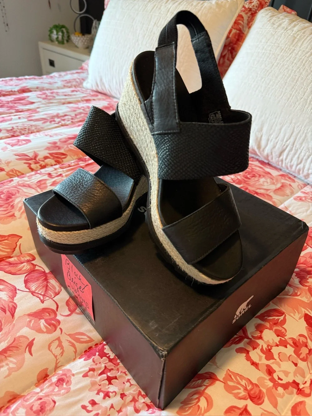 Sorel Black Open-Toe Slingback Wedge Sandals